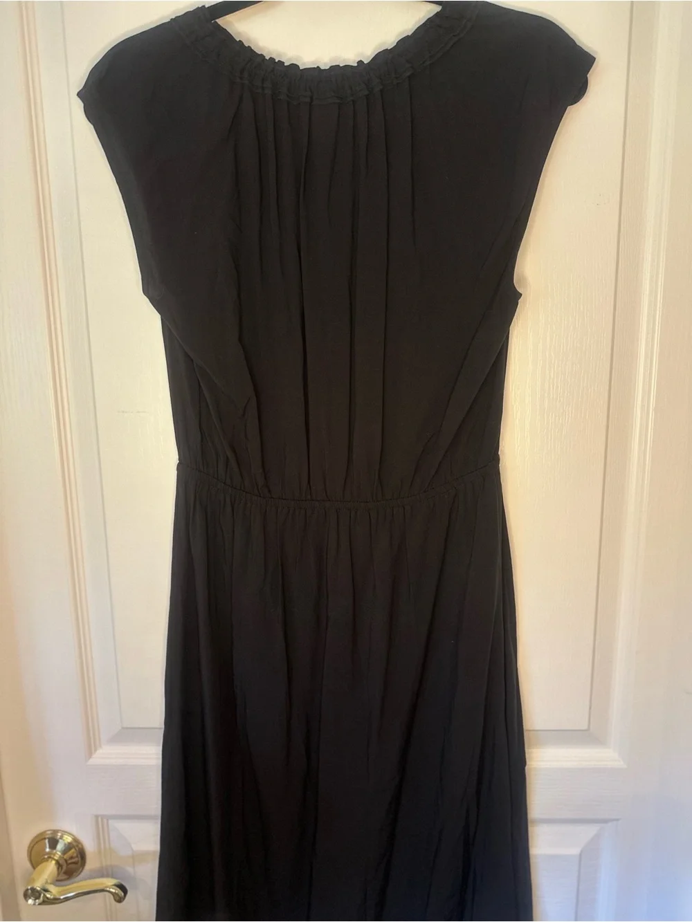 Old Navy Black Cap-Sleeve Midi Dress with Ruffle Neck